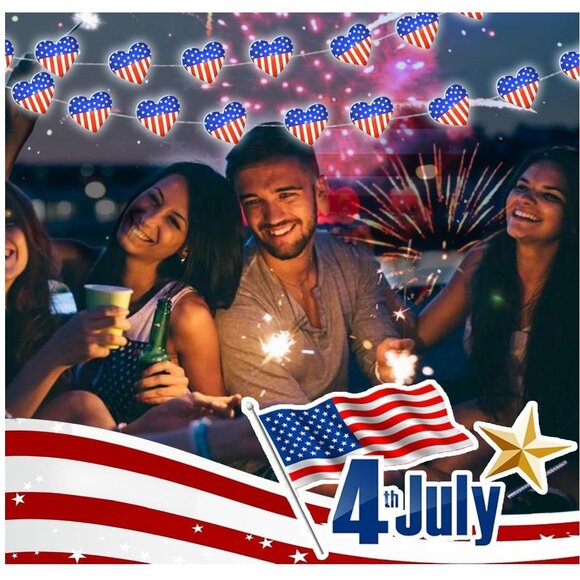 60 LED 2 Pack Red White and Blue Lights, 20 FT 4th of July Heart Flags Lights Re - Picture 6 of 7